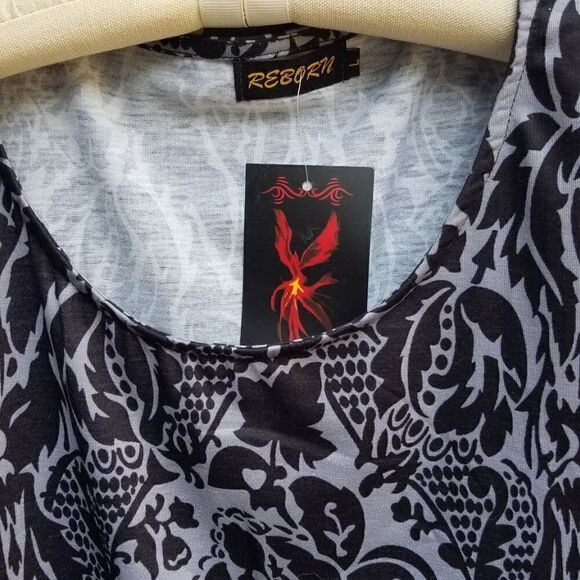 NWT Reborn Gray Black Print Tunic Top size Large - Picture 7 of 11